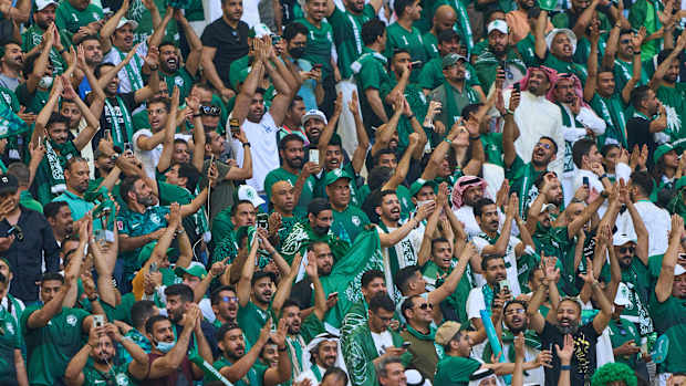 Saudi Arabia fans pictured at the 2022 FIFA World Cup during their team's 2-1 win over Argentina